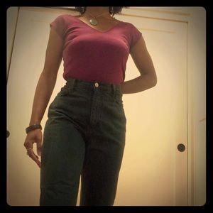 Vintage Deep Forest Green High-waist Mom Jeans